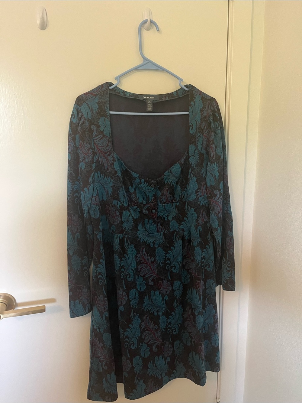 NWT ModCloth Thoughtful & Sweet A-Line Dress Teal Blue Floral Jacquard Dress XL